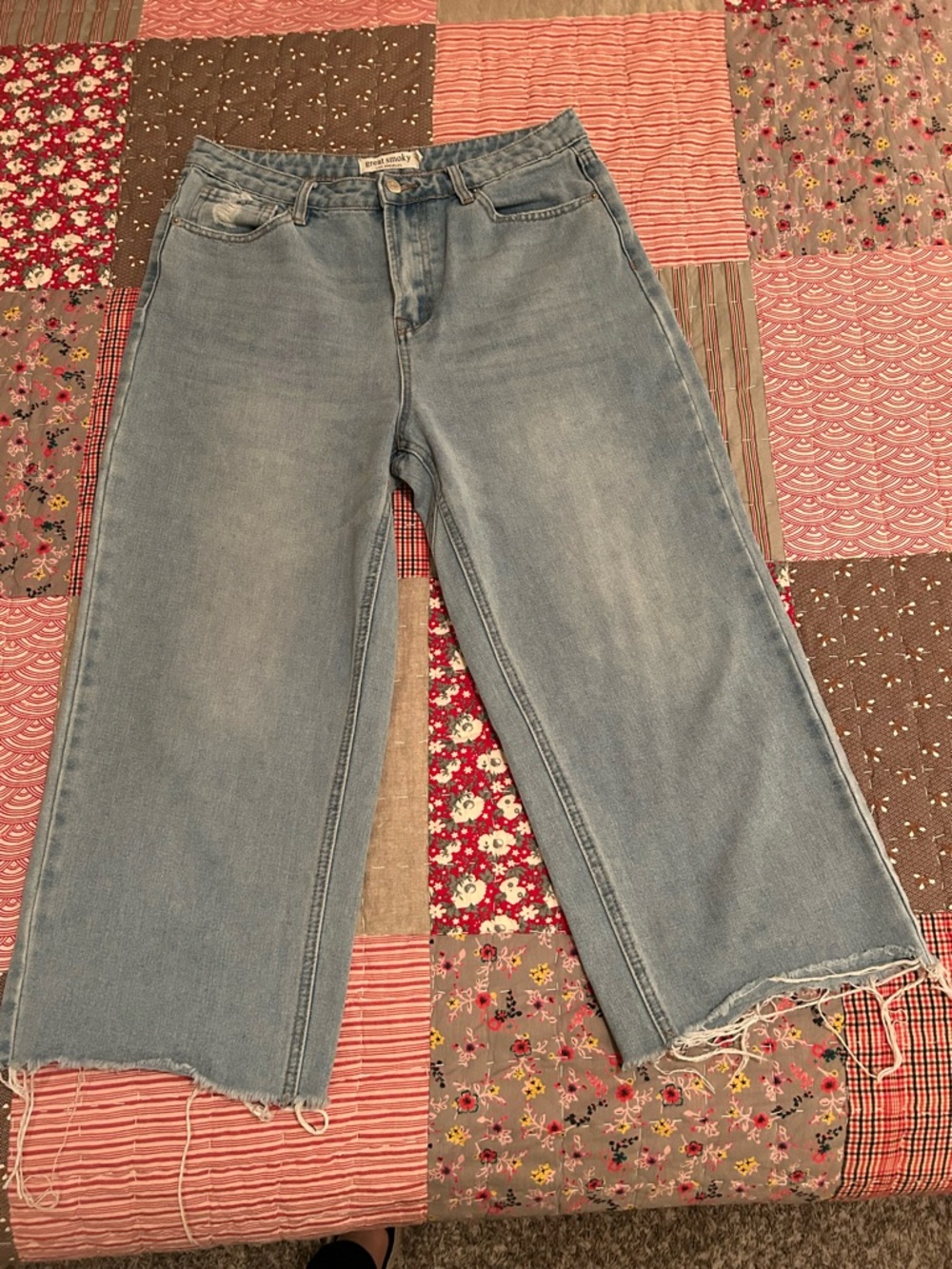 Great Smoky Los Angeles Jeans Light Blue Wide-Leg Distressed Women's Jeans - Picture 9 of 10